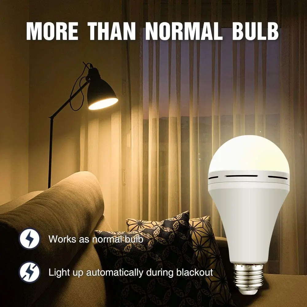 9-12W Rechargeable Emergency Light Bulb Portable Led Camping Light Bulb Warm white Light for Camping, Hiking, Car, Hurricane