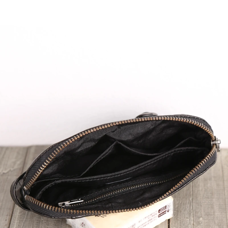 Alisara Mini Clutch Bag Men First Layer Sheepskin Leather Top End Male Fashion Zipper Long Purses Casual Phone Wallet Hand Bag