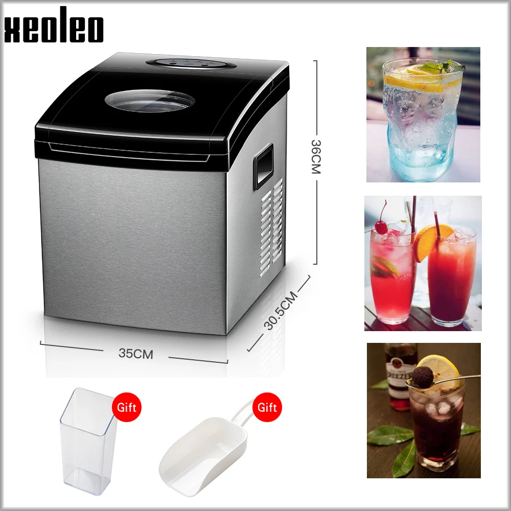 Xeoleo 15kg/24h Ice maker Cube ice machine1kg storage Stainless steel 1.5L water box 24 ice grid 22*22*22mm Coffee shop/Bar use