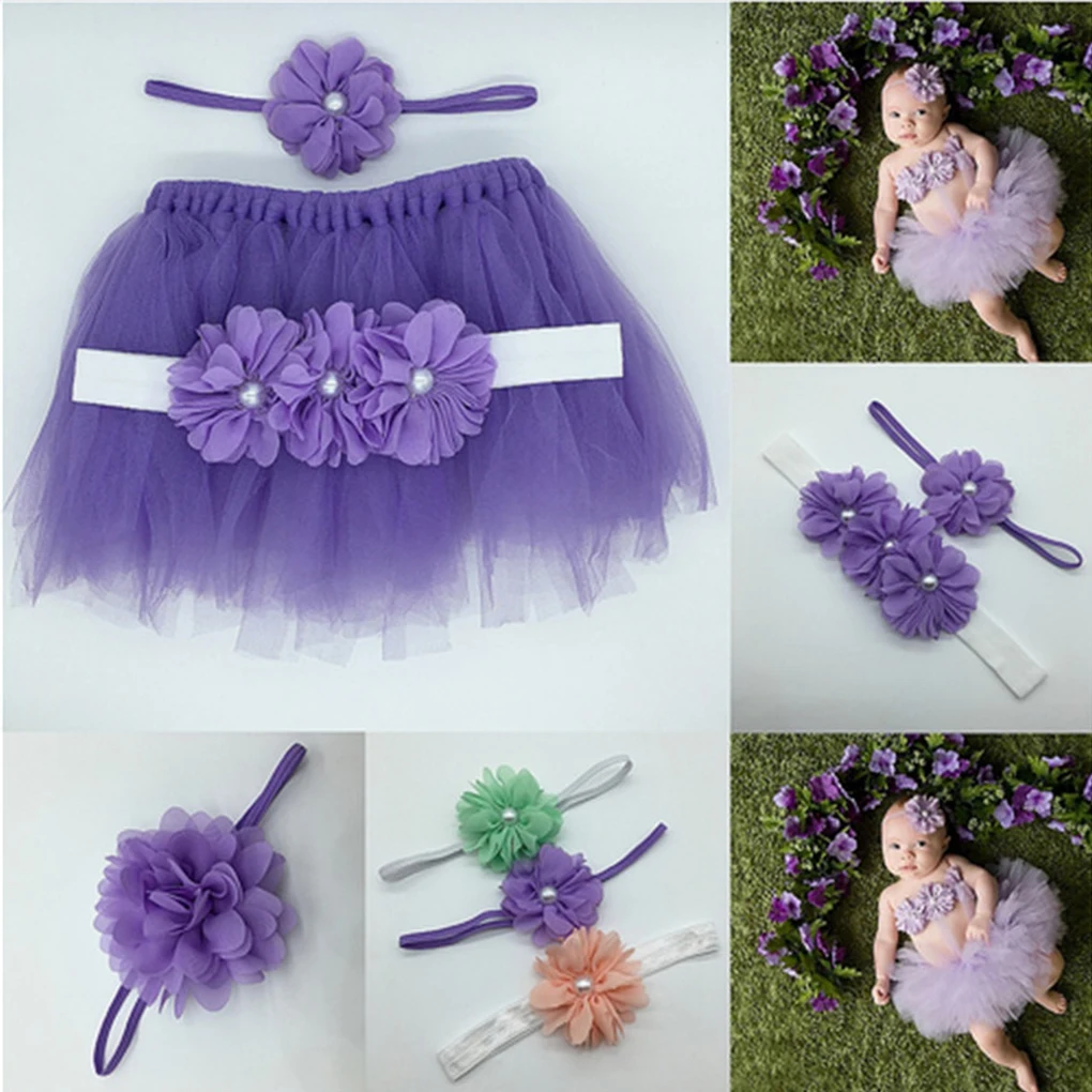 Baby Newborn Photography Props Cute Princess Infant Costume Outfit With Flower Headband Accesssories Baby Girls Dress Tutu Skirt