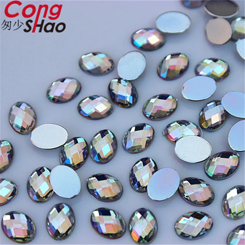 100pcs 6*8mm Oval 3D Nail Art Stones flatback AB crystals Acrylic AB Rhinestone trim phone DIY not hotfix Face Decoration WC467