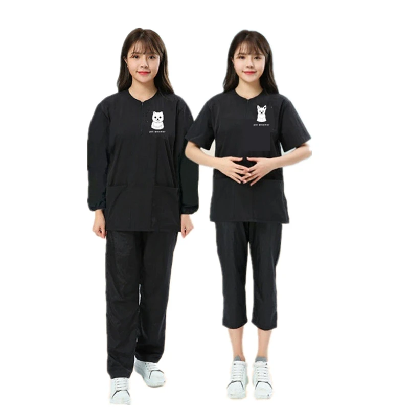 Pet Shop Work Clothes Suit Hairdressing Short Sleeve Profession Overalls Barber Clothes Hot Dyed Hair Stylist Pet Grooming G0302