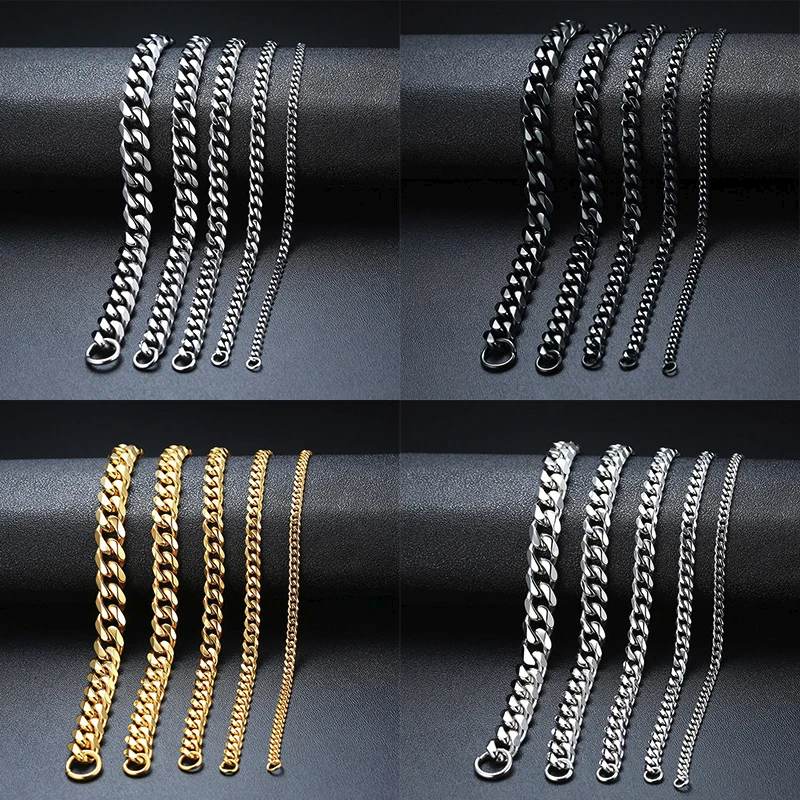 Vnox Solid Stainless Steel Bracelets for Men Women Black Gold Color Metal Punk Casual Curb Cuban Link Chain Bracelets