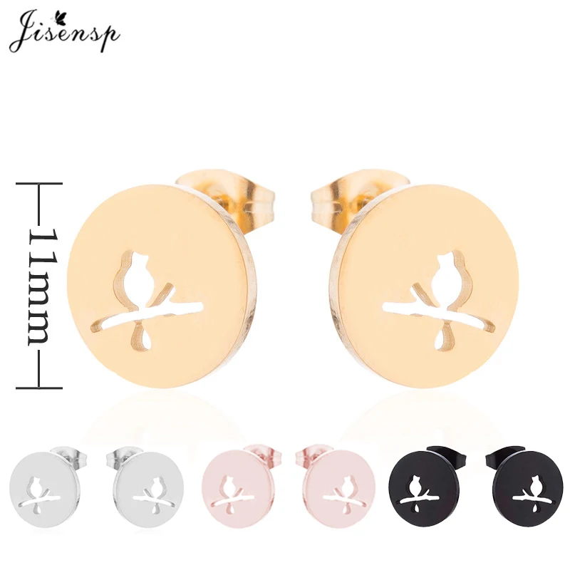 Jisensp Stainless Steel Christmas Earings for Women Girls Cartoon Birds Deer Flower Stud Earrings Accessories Birthday Gift 2025
