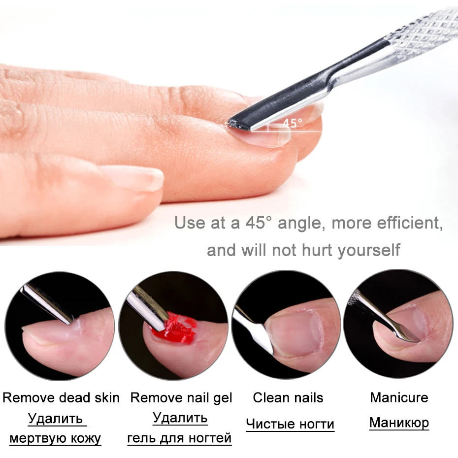 1pcs Double-ended Cuticles Nails Pusher Dead Skin Remover Pedicure Stainless Steel Care Nail Tool Manicure Accessories NL1-9