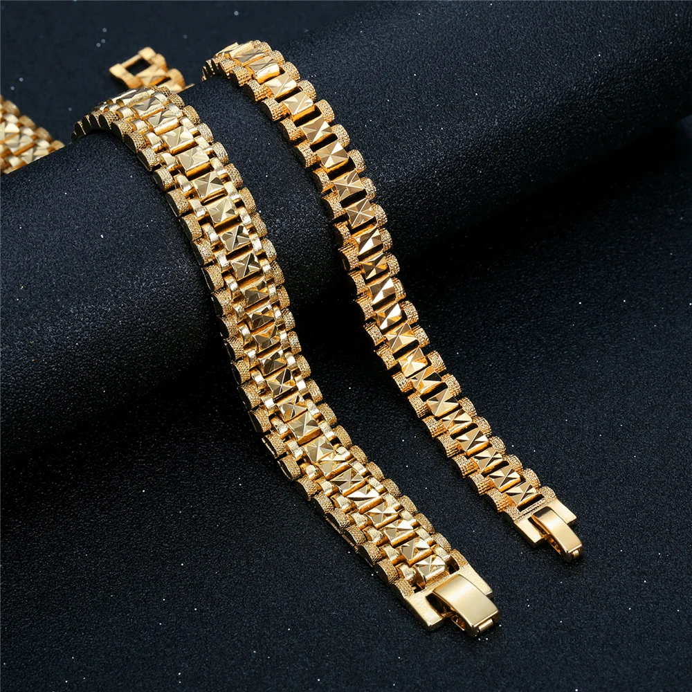 Punk Bracelet 8/12MM Gold Color Chunky Hand Chain Wristband Bracelets Bangle For Men Women Fashion Jewelry Braslet 2021