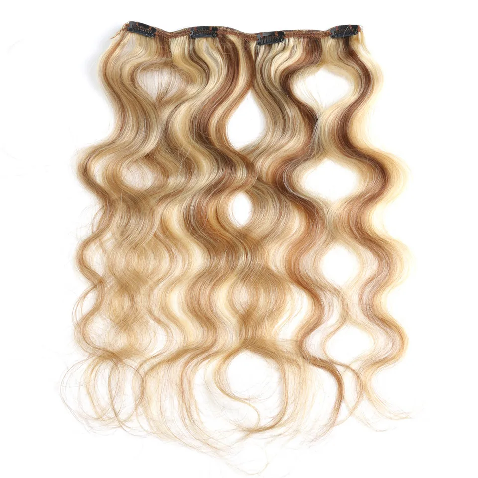 Joedir Indian Body Wave Clips Remy Hair Clip In Human Hair Extensions 12-24 Inch Ombre Blonde Color Full Head 7Pcs/Set 120g