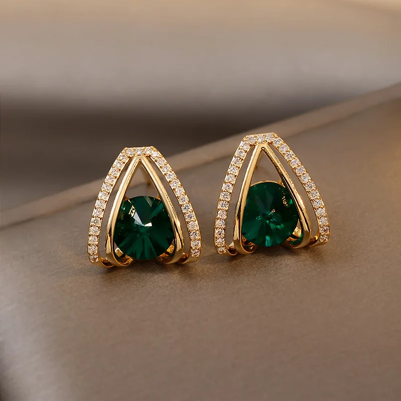 S925 Silver Needle Green Crystal Female Niche Design Sense New Fashion Temperament Women\'s Earrings Jewelry Accessories Brincos