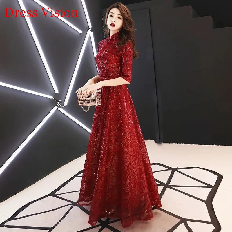 Вечернее платье Robe De Soiree Vintage High Neck Abendkleider Pailletten Halbe Hülse Bodenlangen Frauen Party Kleider