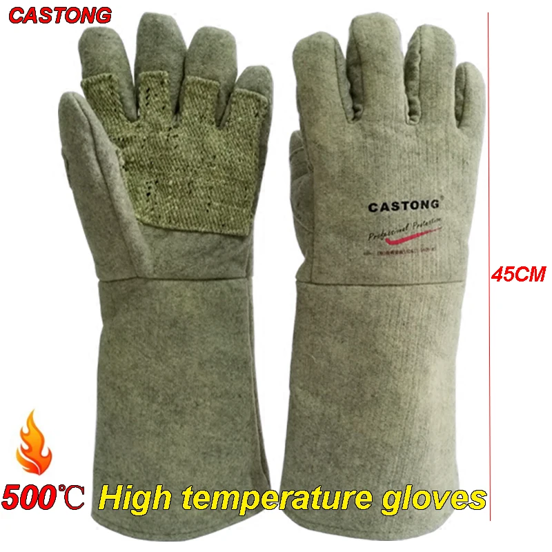 500℃ degree High temperature gloves 45cm Thickening fire gloves oven boiler Steelmaking Anti-scald protection gloves