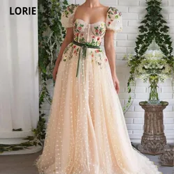 LORIE Fairy Prom Dress Sweetheart Appliques Flowers Cap Sleeves Party Dress for Graduation Celebrity robe fete femme