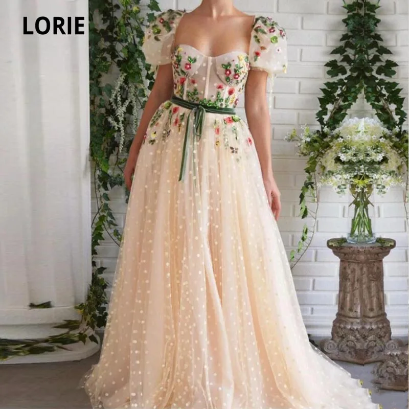 LORIE Fairy Prom Dress Sweetheart Appliques Flowers Cap Sleeves Party Dress for Graduation Celebrity robe fete femme