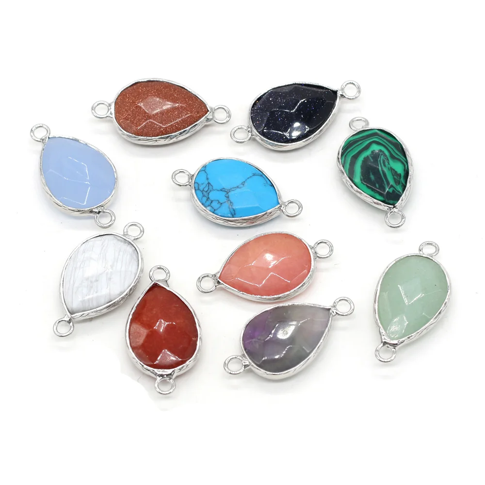 Natural Semi-precious Stone Connector Drop Shape Aventurine Jades Charms Pendants for Jewelry Making DIY Bracelet Necklace Gift