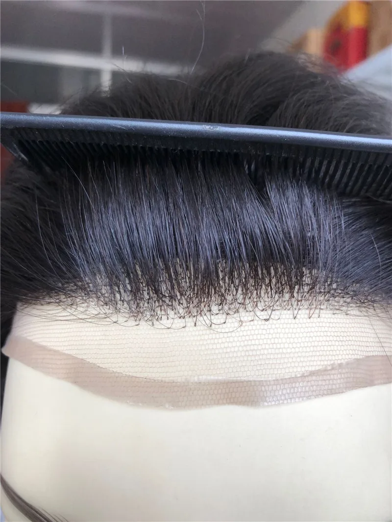 Men\'S Toupee Hairpieces Replacement System For Men PU Base With Frontal Swiss Lace Net 100% European Remy Human Hair 10x8 \