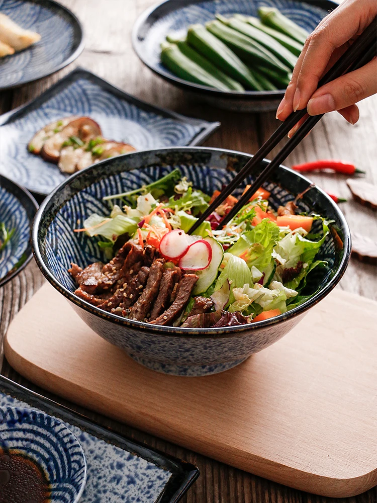 

1 PC Japanese Bowl Large Noodle Salad Cherry Blossom Ceramic Underglaze Exquisite Household Made in Japan