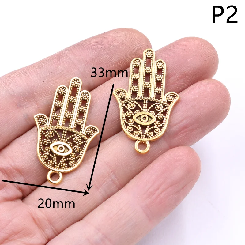 10pcs Antique Gold Color Hollow Hamsa Hand Charms Metal Pendant DIY Jewelry Supplies Handmade P28