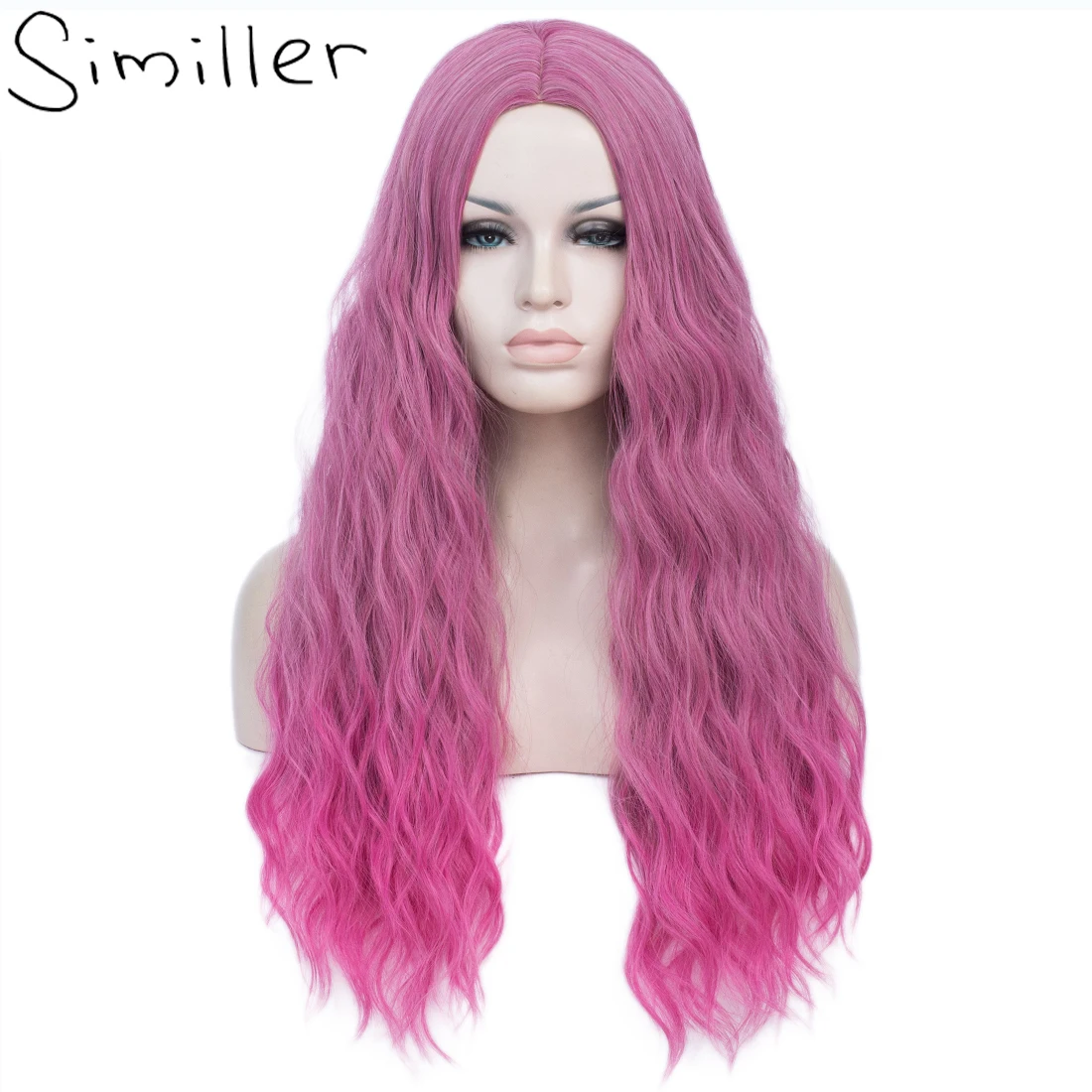 Similler Long Synthetic Wigs for Women Curly Halloween Costume Cosplay Wig Purple Rose Red Ombre Heat Resistance Hair