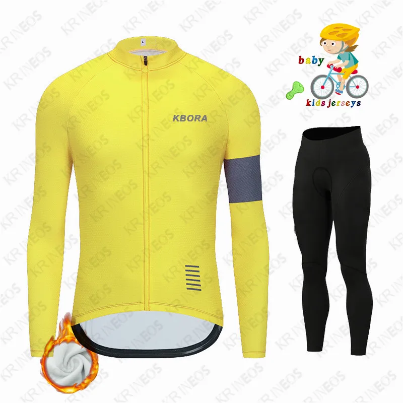 KBORA Kids Cycling Jersey Set Winter Thermal Fleece Children Cycling Clothing Bike Bicycle Bike Suit Boys Cycling Ropa Ciclismo