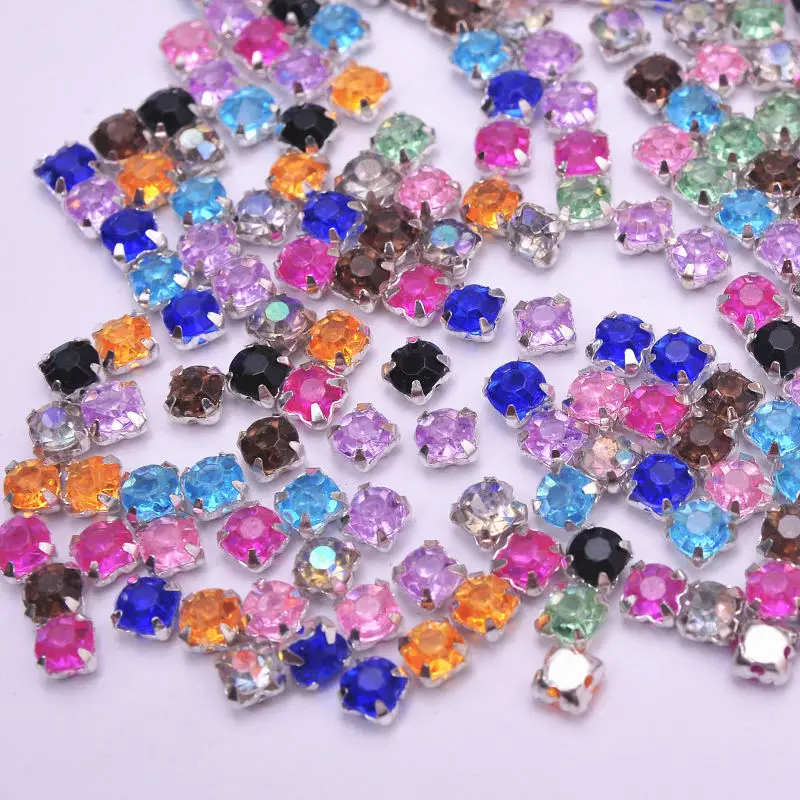 Colore Della Miscela di Cucito Acrilico Strass Argento Base di Artiglio Perline Strass Cucire su Capi di Abbigliamento Del Vestito Fai da Te