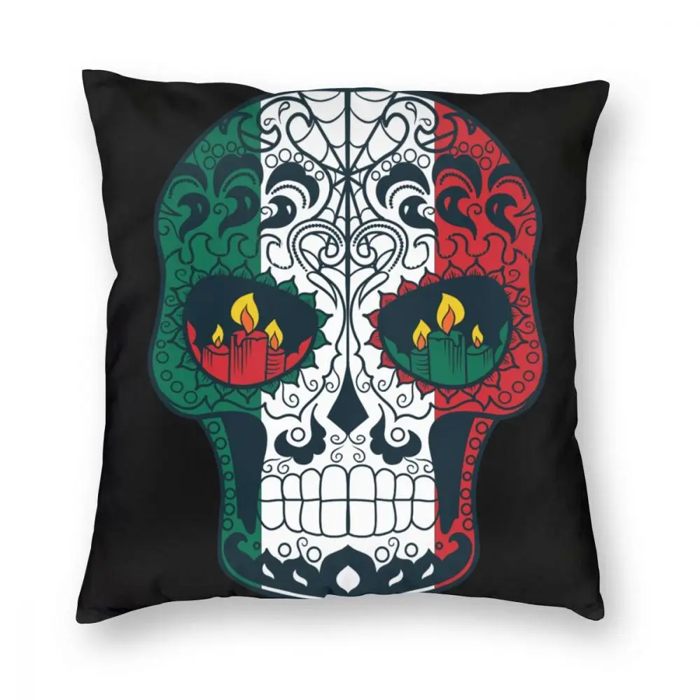 

Mexican Flag Colours Day Of The Dead Sugar Skull Throw Pillow Cover Polyester Decorative Pillow Novelty Pillowcover Home Decor