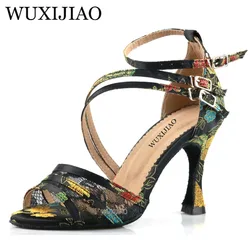 WUXIJIAO Ladies black mesh suede fashion cross strap sexy high heel sandals comfortable latin dance shoes salsa shoes