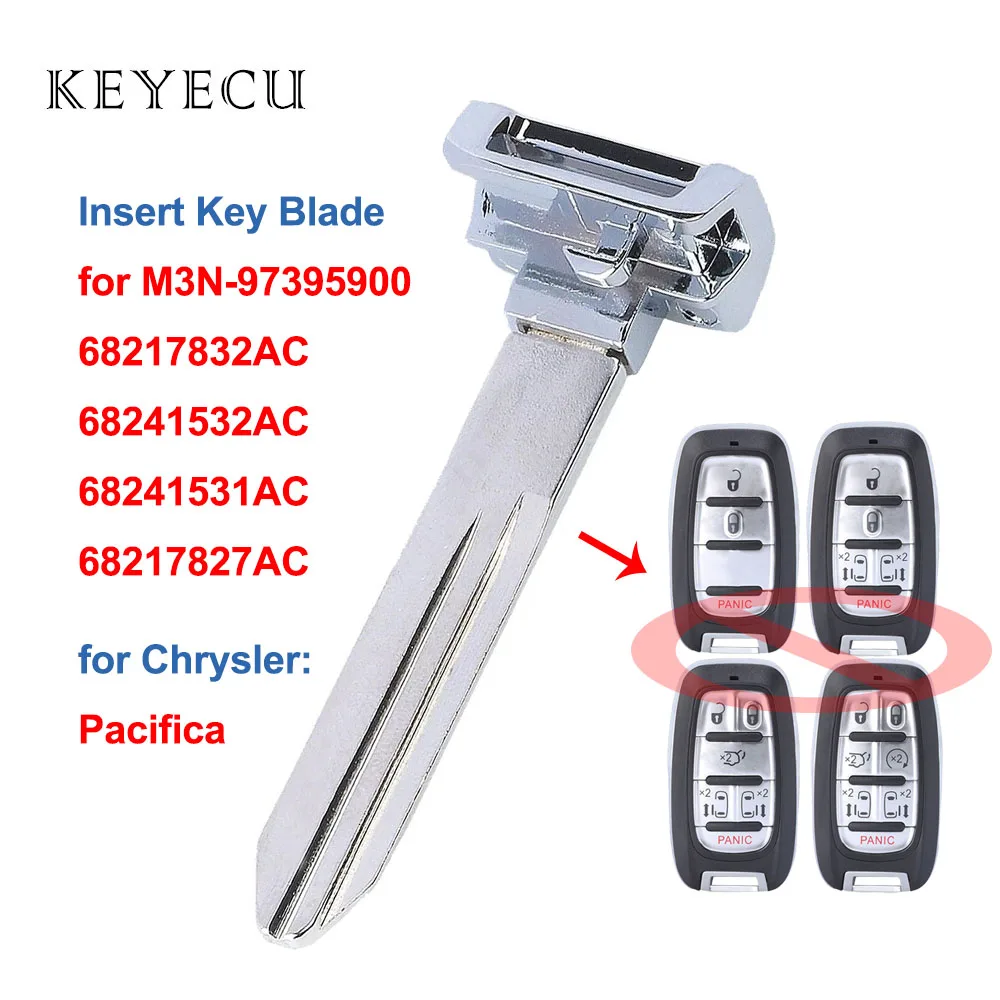 Keyecu 1× 3× 10 × Uncut Insert Emergency Key Blade for Chrysler Pacifica 2017 2018 2019 2020 M3N-97395900 68217832AC 68241532AC