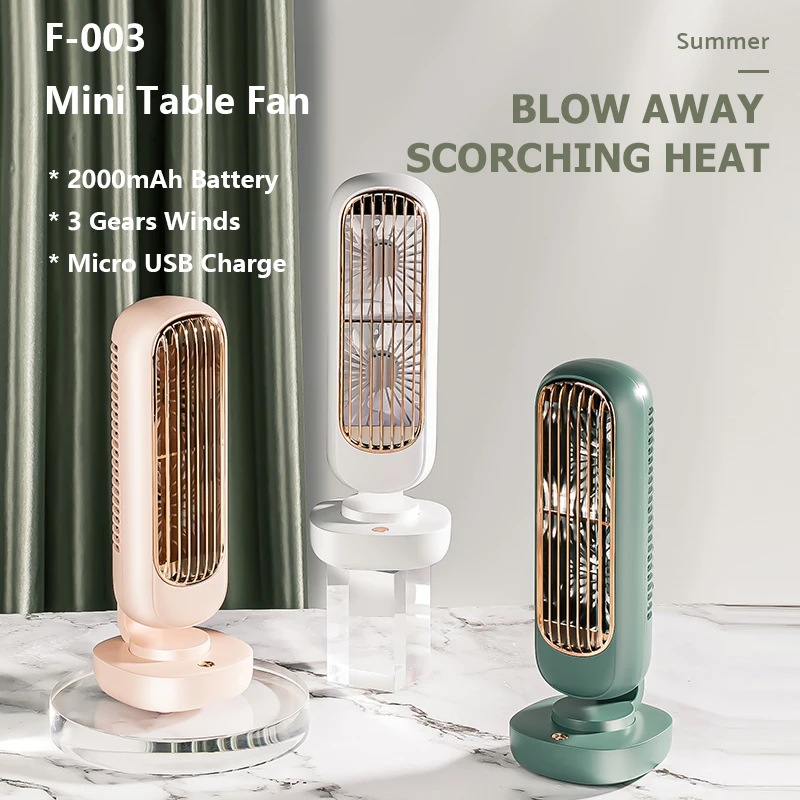 New Stand Mini USB Fan 2000mAh Battery Rechargeable Tower Table Fan type-C Portable Desktop Air Cooler for Home Study Camping