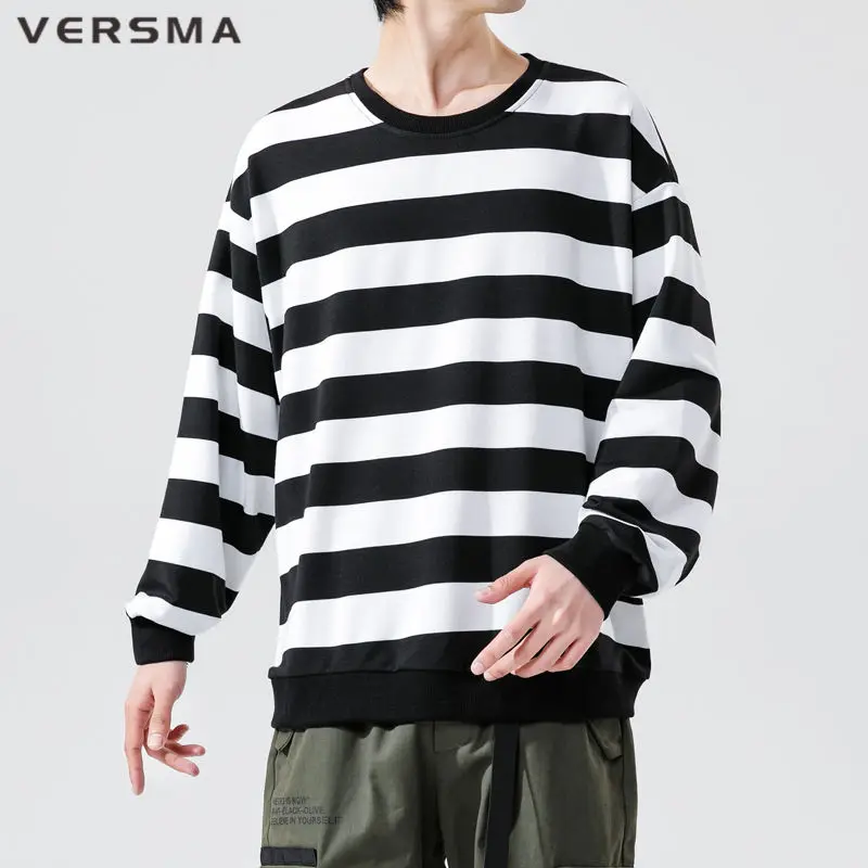 

VERSMA Korean Style Striped Vintage Hoodie Sweatshirt Men Women Streetwear Men Unisex University Sweatshirts For Boys Girls 5XL