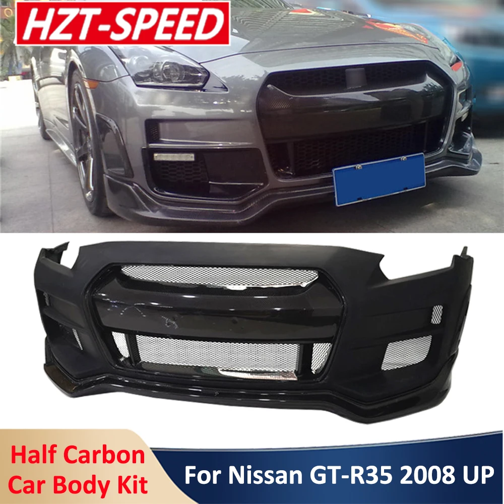 

GT-R R35 Modify to ADD-W1 Car Front Bumper Protector Half Carbon Fiber With Headlight Eye Lid And Front Lip For Nissan GT-R35