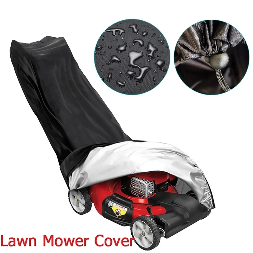 210D Outdoor Lawn Mower Cover Polyester Oxford Cloth Waterproof UV Protection Universal With Drawstring Black