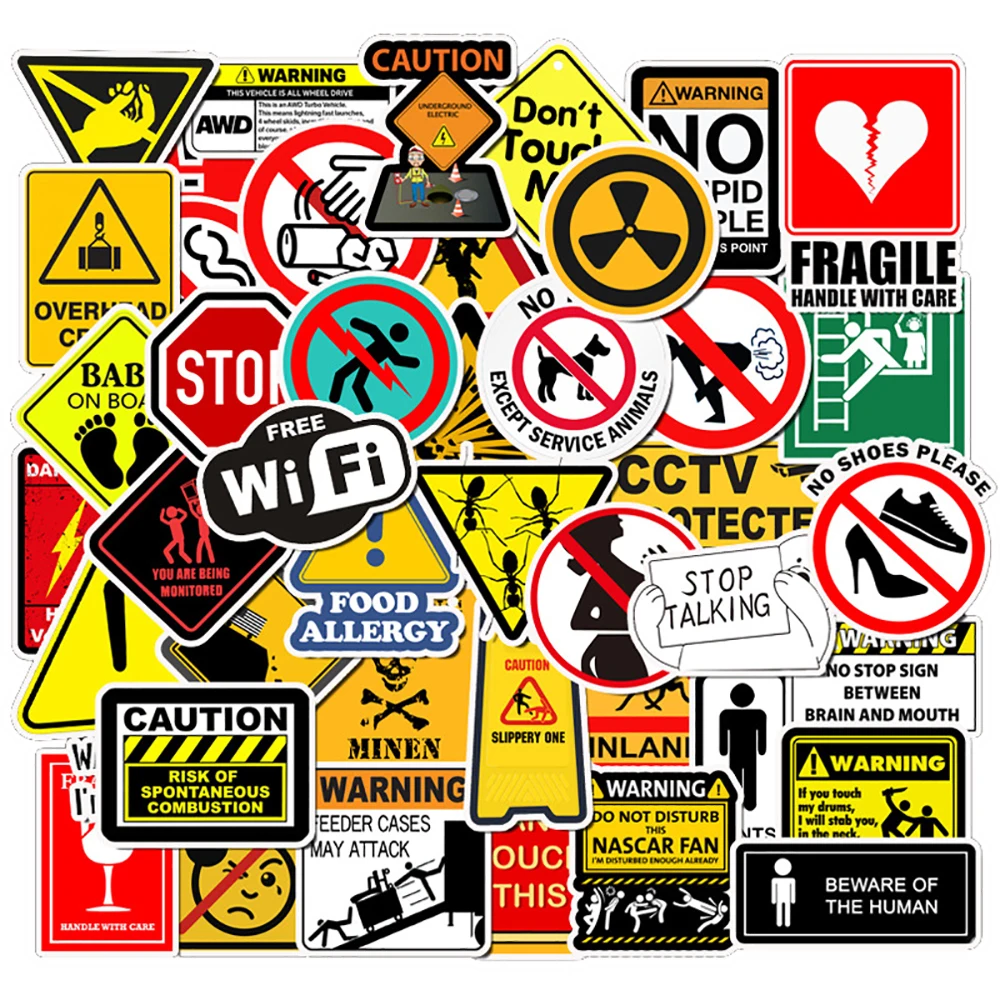 Warning Stickers, 50pcs Waterproof PVC Decals