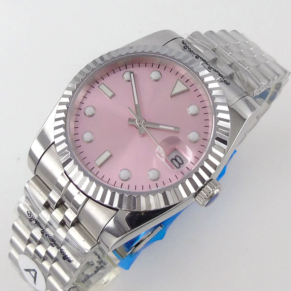 Bliger Sterile PT5000 Miyota 8215 Men\'s Watch 36mm 39mm Automatic Movement Sapphire Crystal Pink Dial 316L solid Strap