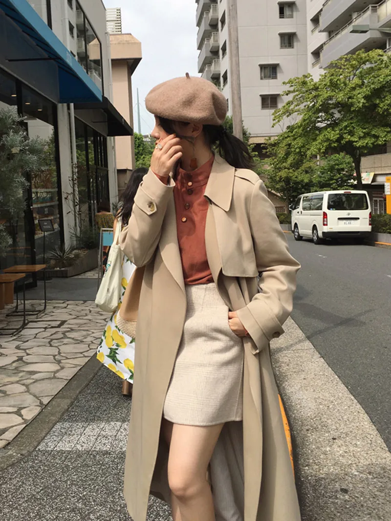 

windbreakers Woolen Coat Women's Korean Version 2021 Hepburn Long Jacket knee Length Loose Temperament Windbreaker Jacket Women
