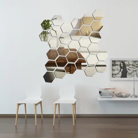 3D 육각형 욕실 거울 스티커, 홈 거실 소파 TV 배경 벽 데칼 장식, 아크릴 DIY 스티커, 12 개