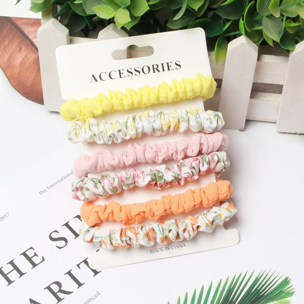 6Pack Women Elastic Hair Bands Cute Hair Ties Gum Print Girls Scrunchies Set Ponytail Holder Small Scrunchy Hair Accessories