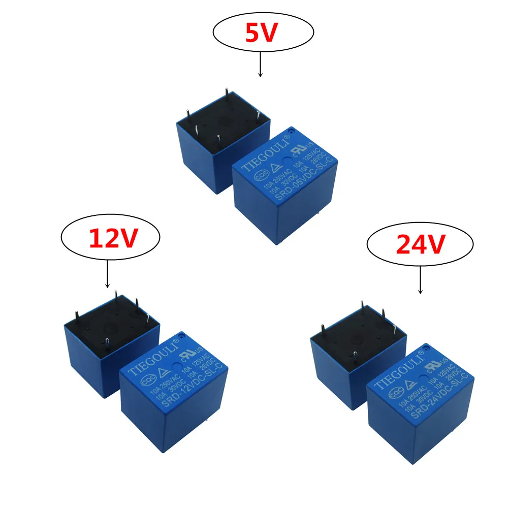 5PCS DC 5V 12V 24V Power Relay SRD-05VDC-SL-C PCB Type SRD-12VDC-SL-C PCB Type SRD-24VDC-SL-C PCB Type