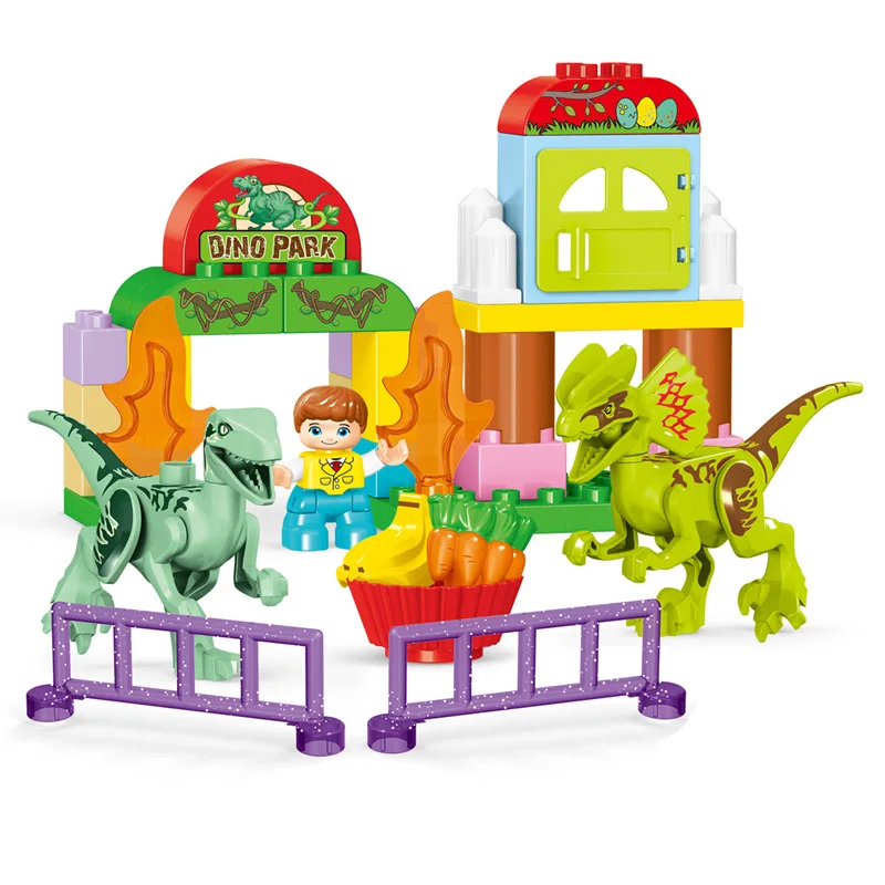 37Pcs Duploed Jurassic World Park Dino Valley Building Blocks Large Particles Sets Animals Dinosaur Bricks Toys For Children