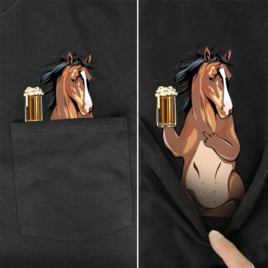 PLstar Cosmos T-Shirt Sommer Tasche Bier Pferd bedrucktes T-Shirt Männer für Frauen Shirts Tops lustige Baumwolle schwarze T-Shirts