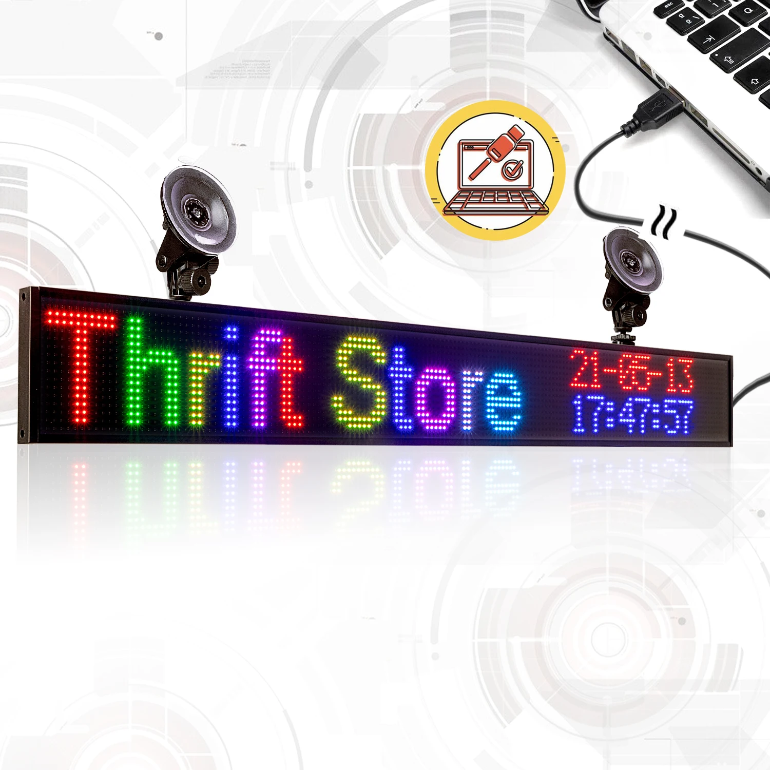 12V Car LED Sign 82cm P5 RGB SMD 2121 WiFi Car LED Display Board Indoor Time Countdown Scrolling Message Advertising Screen