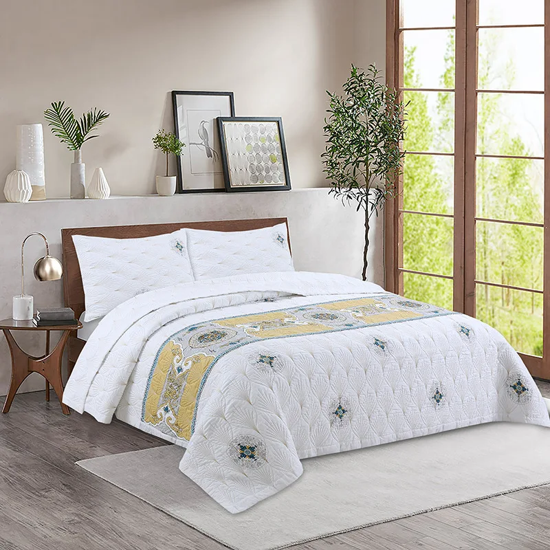 CHAUSUB Soft Quilt Set 3PCS Bedspread on the Bed Twill Cotton Fabric Embroidered Bed Cover Queen Size Coverlet Blanket for Bed