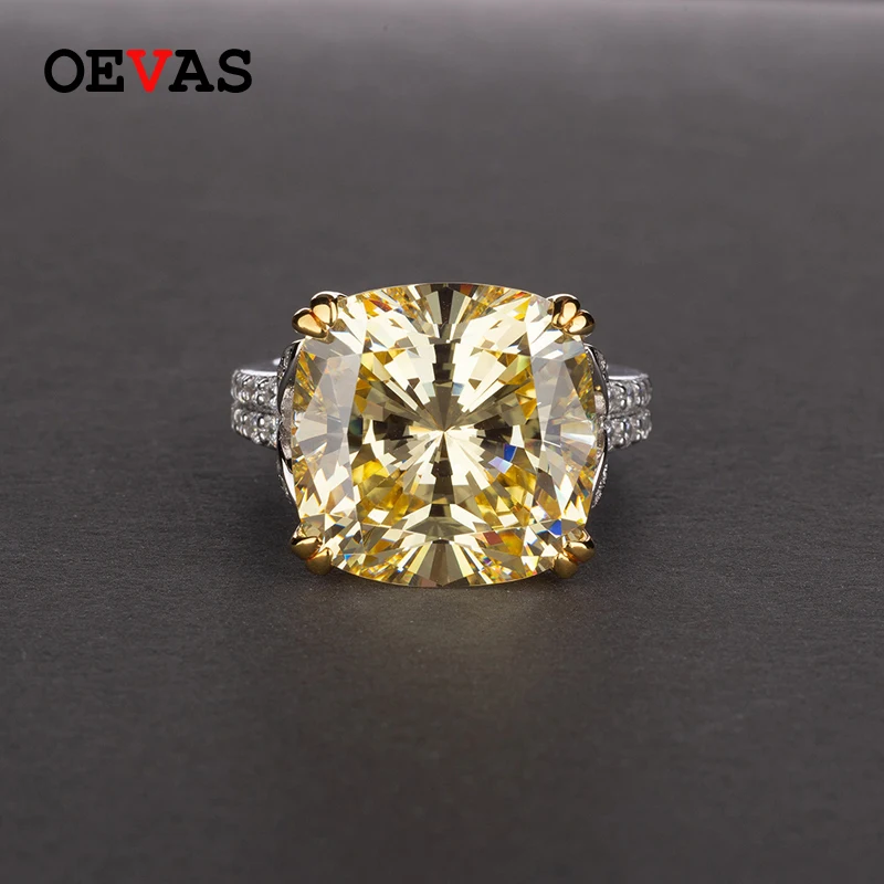 OEVAS Charms 10ct High Carbon diamentowy pierścionek dla kobiet 100% prawdziwe 925 Sterling Silver 14*14 Fine Jewelry zaręczyny rocznica