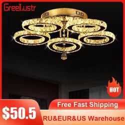 Modern Crystal Led Ceiling Light Fixture Rings Stainless Steel Ceiling Plafonnier Lamp for Kids Bedroom Home Decor Indoor Light