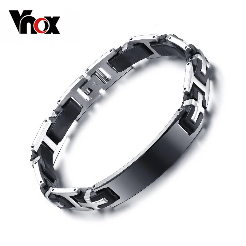 Vnox Black ID Bracelets for Men Stainless Steel Bangles Men Jewelry Arm Cuff Bracelet Men pulseira BR-143