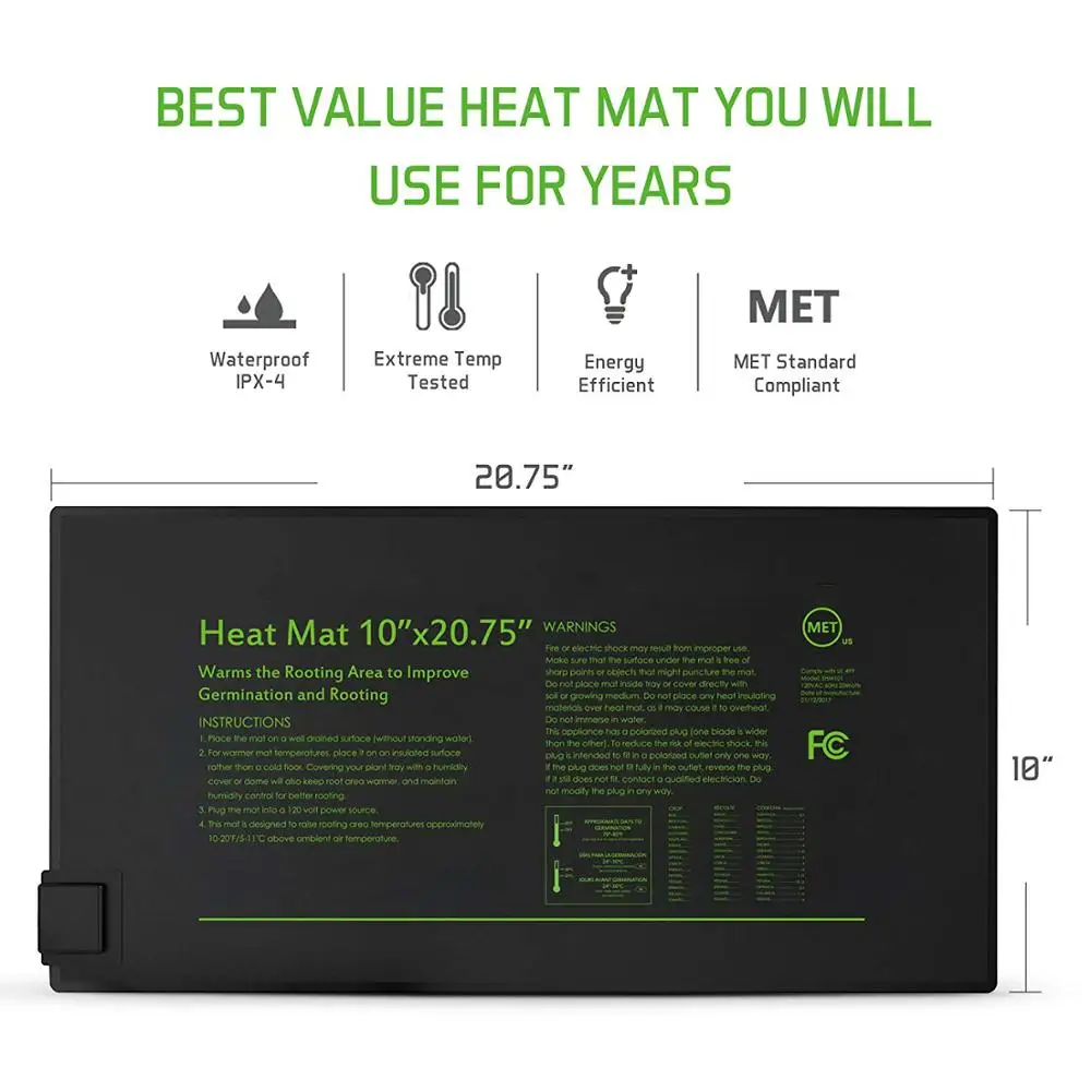 Durable Waterproof Seedling Heat Mat Warm Hydroponic Heating Pad 10\