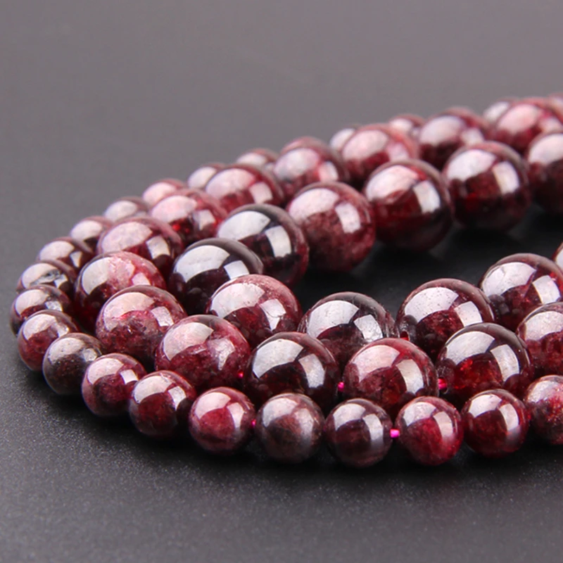 Wholesale Natural Stone Dark Garnet Beads Natural Gem Dark Red Round Smooth Loose Beads DIY Bracelet For Jewelry Making handmade