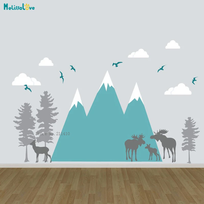 

Custom 4 Colors MountainWall Decals Kids Room Nursery Fabric Removable Animals Decoration Lovely Murals Vinyl YT2448