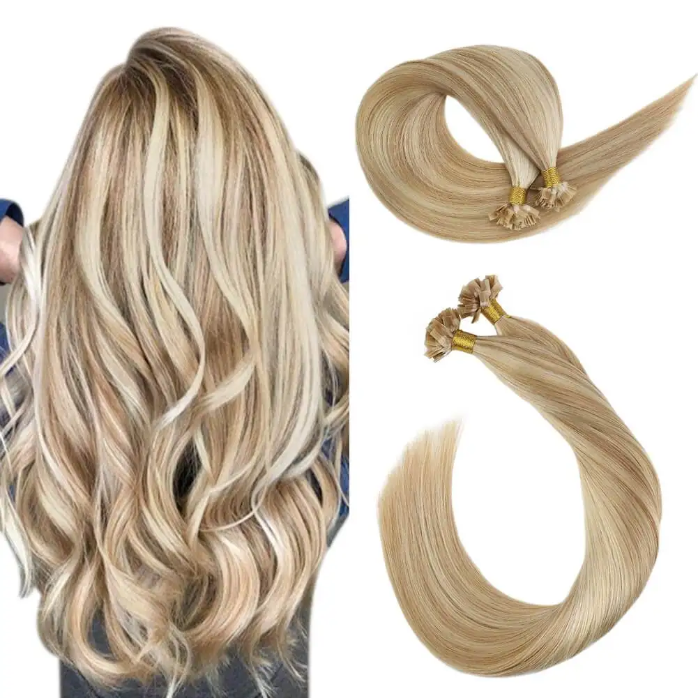 Ugeat Flat Tip Hair Extensions Human Hair Blonde Remy Hair 14-24