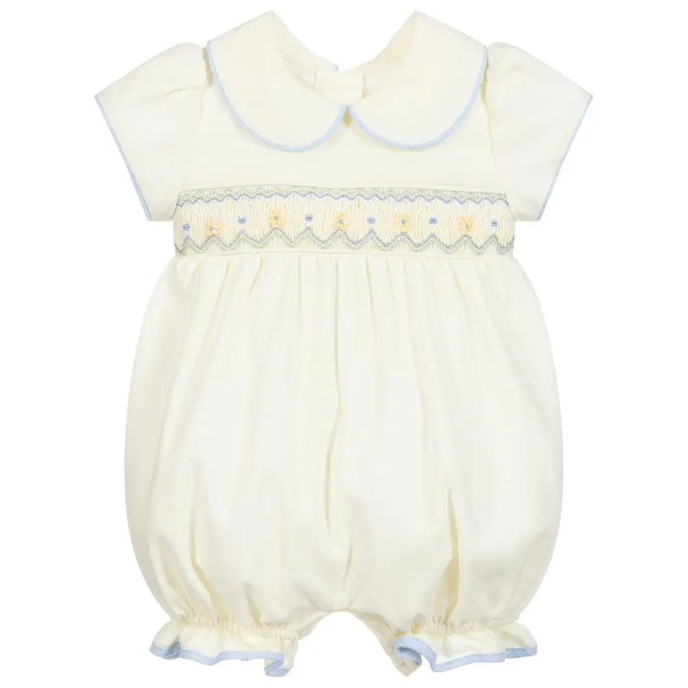 Baby Smocked Yellow Rompers infant Girls Hand Made Smocking Jumpsuit Children Boutique Smock Clothes Customized Clothing