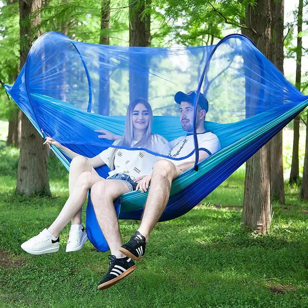 2021 Camping Hammock With Mosquito Net Pop-Up Portable Outdoor Parachute Hammocks Swing Sleeping Hammock Camping Stuff