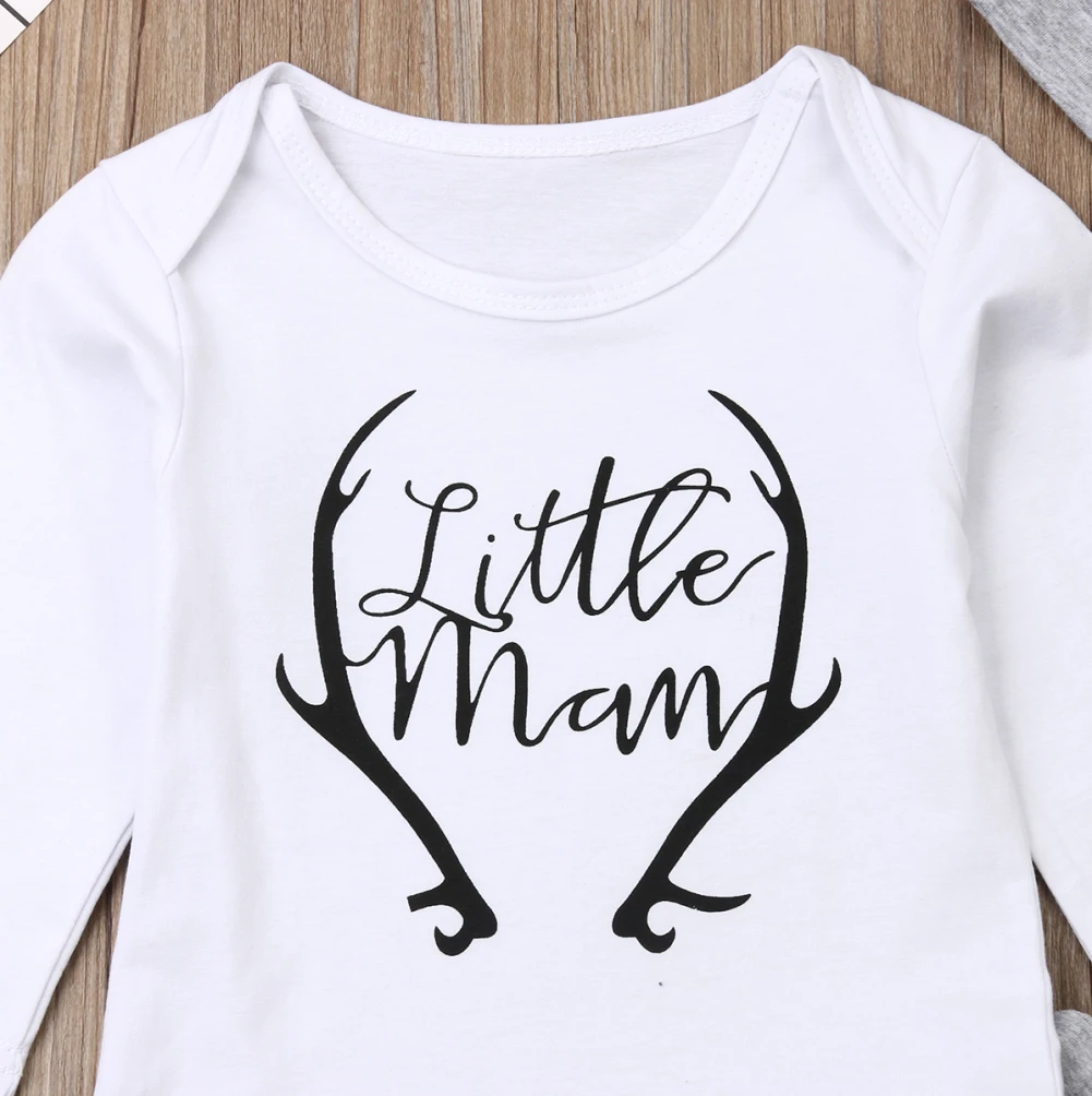 Winter Christmas 3PCS Newborn Baby Boy Clothes Set Costume Little Man Romper Deer Leggings Hat Warm Outfit Infant Clothes